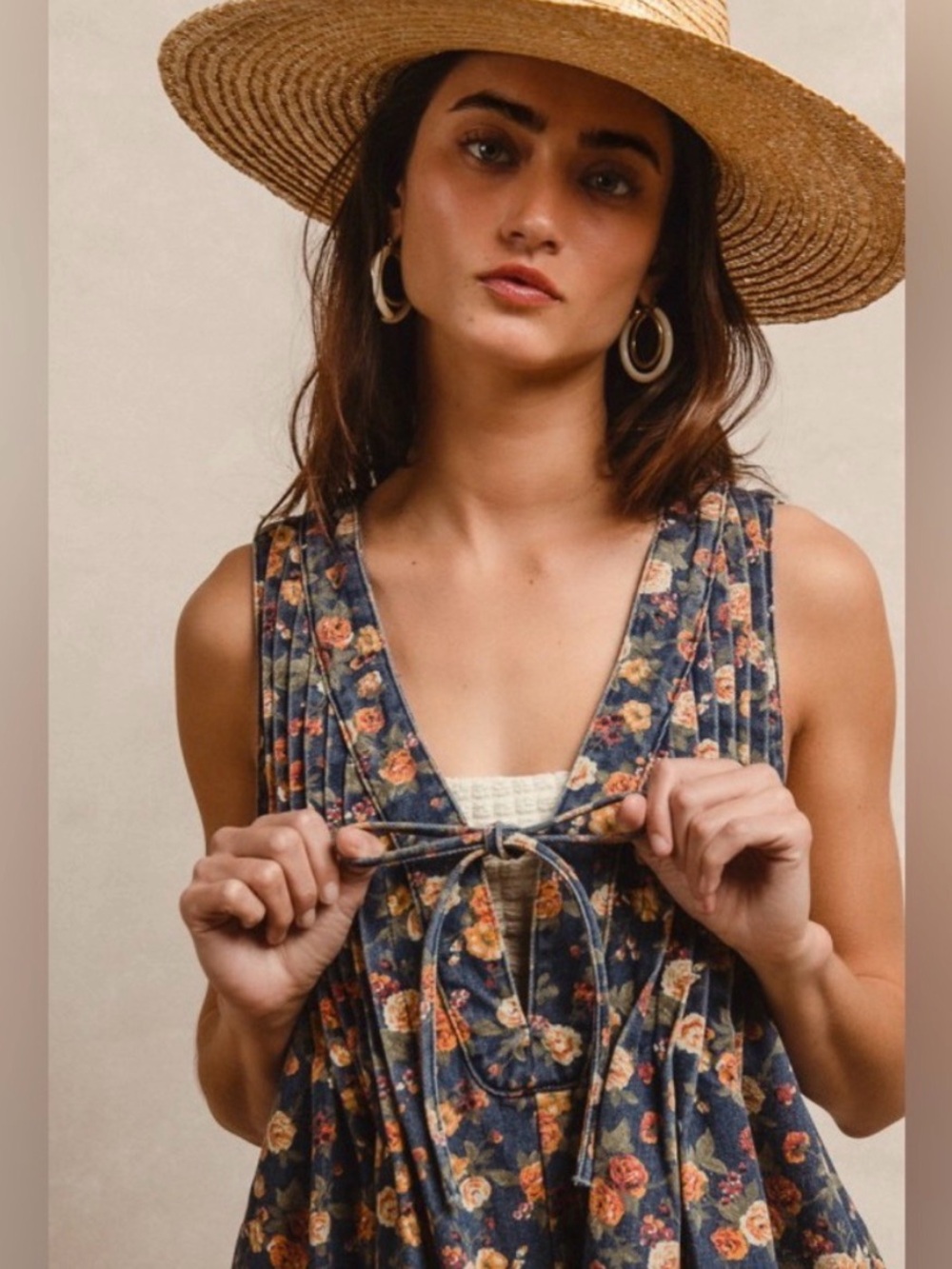 BiBi Navy Floral Tie-Front Sundress